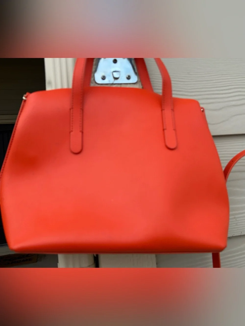 Excellent! FURLA Genuine Leather ORANGE Handbag w/Crossbody Strap